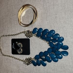 Deep blue green necklace, earrings and bracelet set